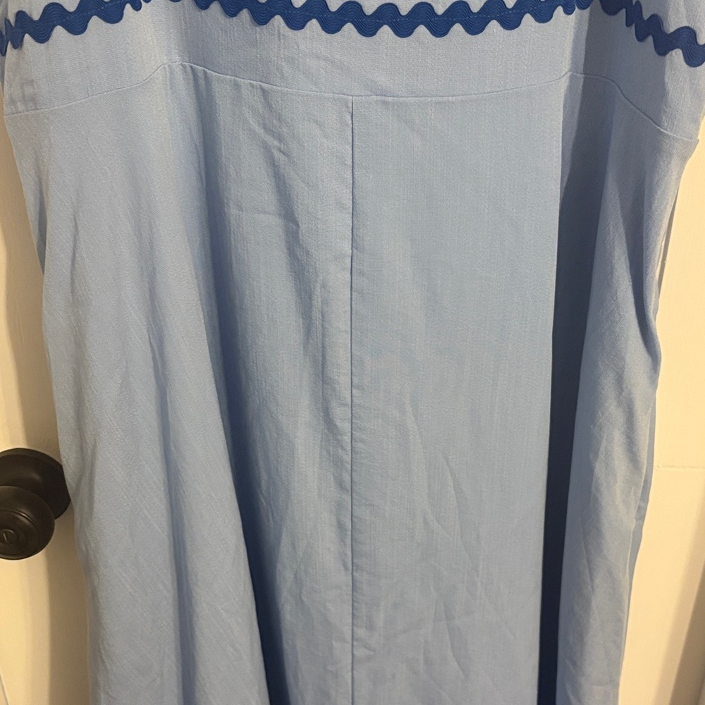 Light Blue Maxi Sundress with Navy Trim - Picture 4 of 14
